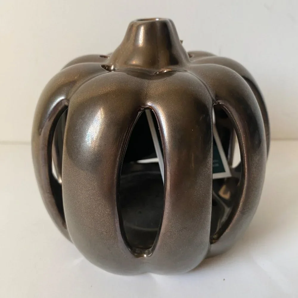 Smith & Hawken 2007 Pumpkin candle lantern bronze tea light 5